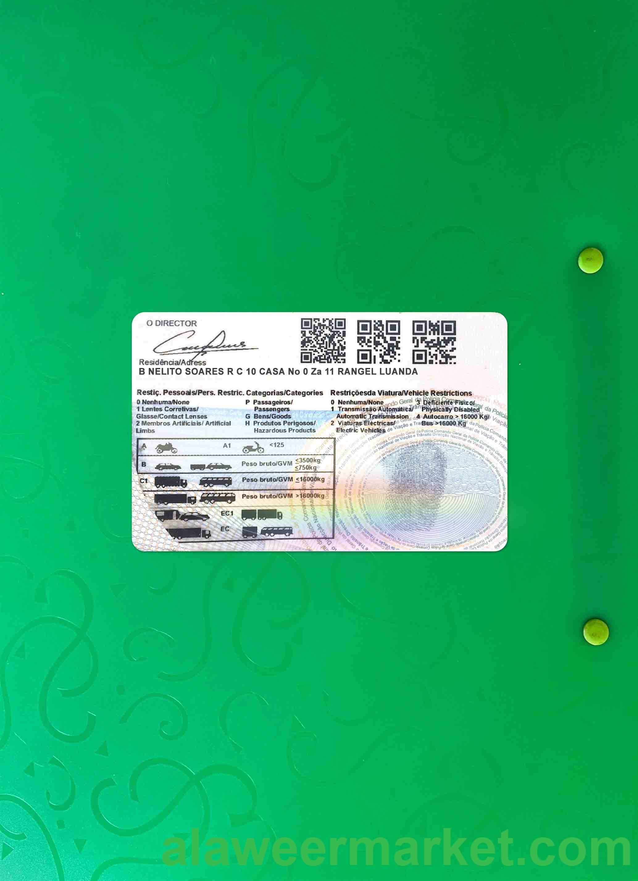 Angola driving license 2018-2028 photolook BACK